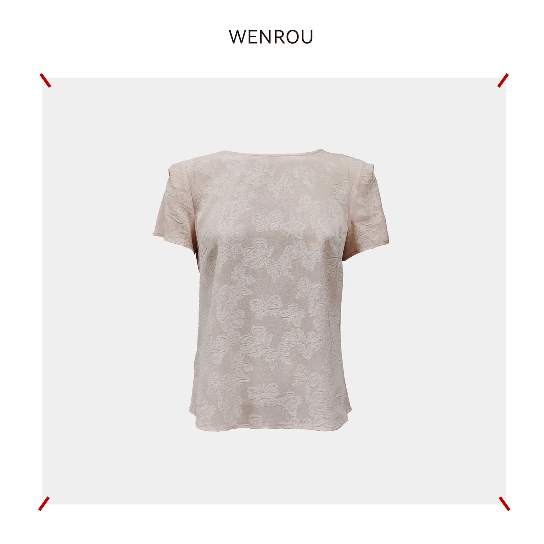 温柔自知 粉色蝴蝶 四经绞罗 小上衣 T恤ST021