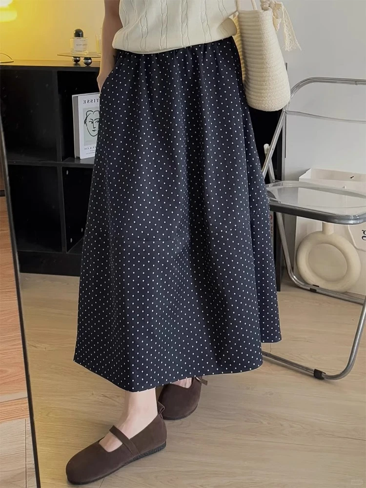波点裙大码胖mm中长款遮胯显瘦春夏新款梨形身材a字西装半身裙子
