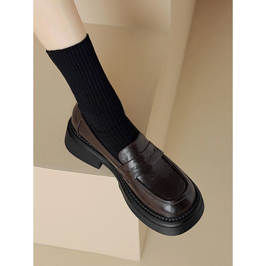 TOUCH MISS乐福鞋女25新款小个子厚底单鞋羊皮英伦风小皮鞋春秋季