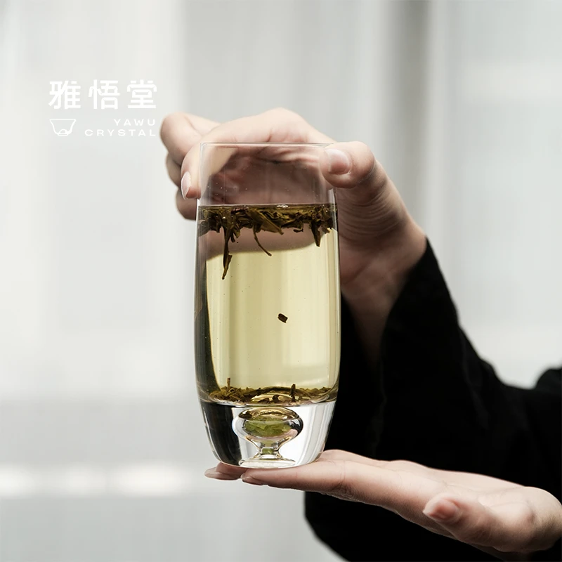 雅悟堂高端浮月橄榄石水晶玻璃绿茶杯高通家用水杯大容量果汁酒杯