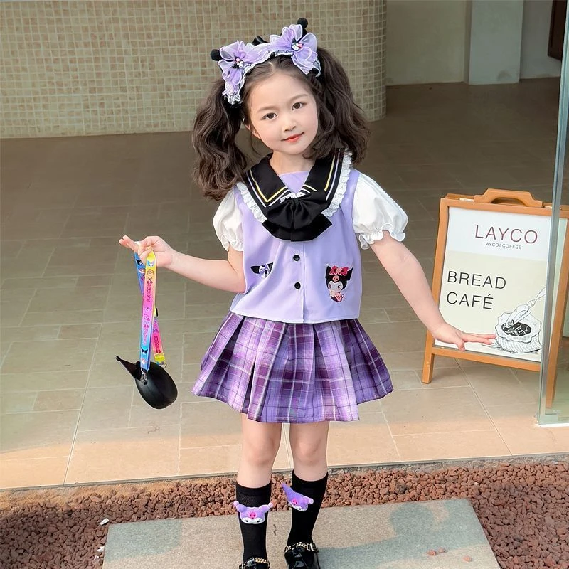 1832女童套装夏季新款洋气儿童库洛米jk裙学院风时髦女宝宝两件套