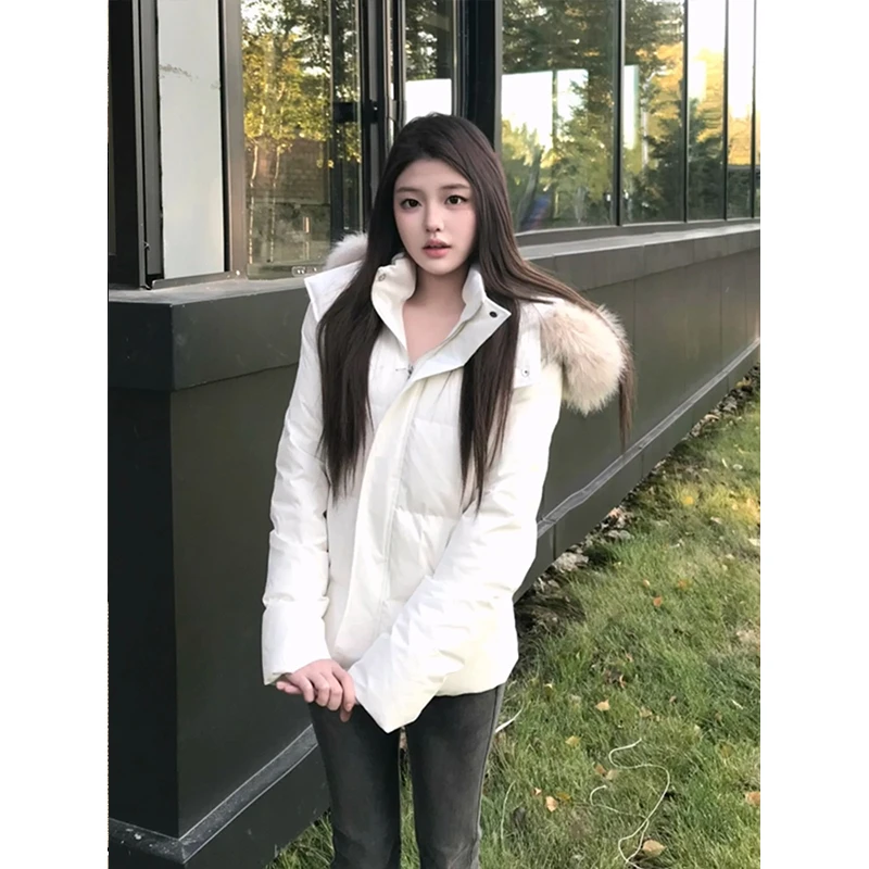 韩版复古高级感修身显瘦棉服女冬季新款美式毛领连帽保暖棉衣外套