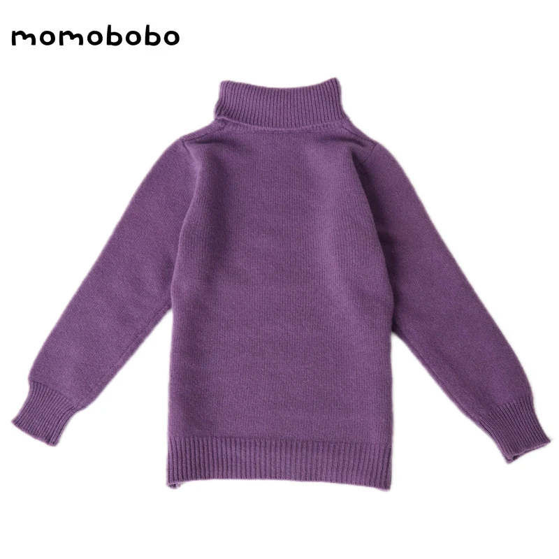 momobobi冬季新款儿童双股纯羊毛衫高翻领针织衫套头简约毛衣上衣