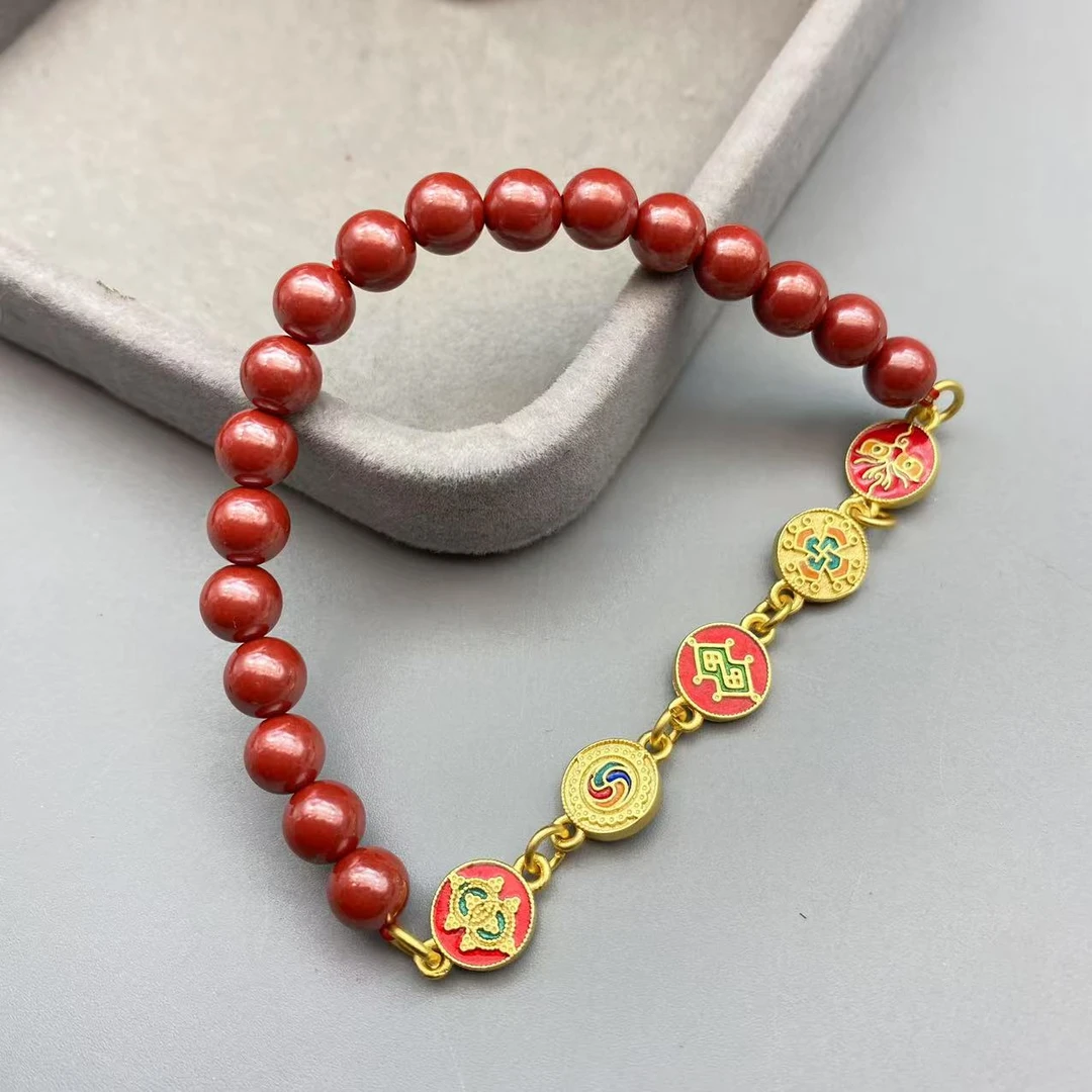 含辰砂工艺品DW593-帝王6mm素珠搭配五路财神单圈手串