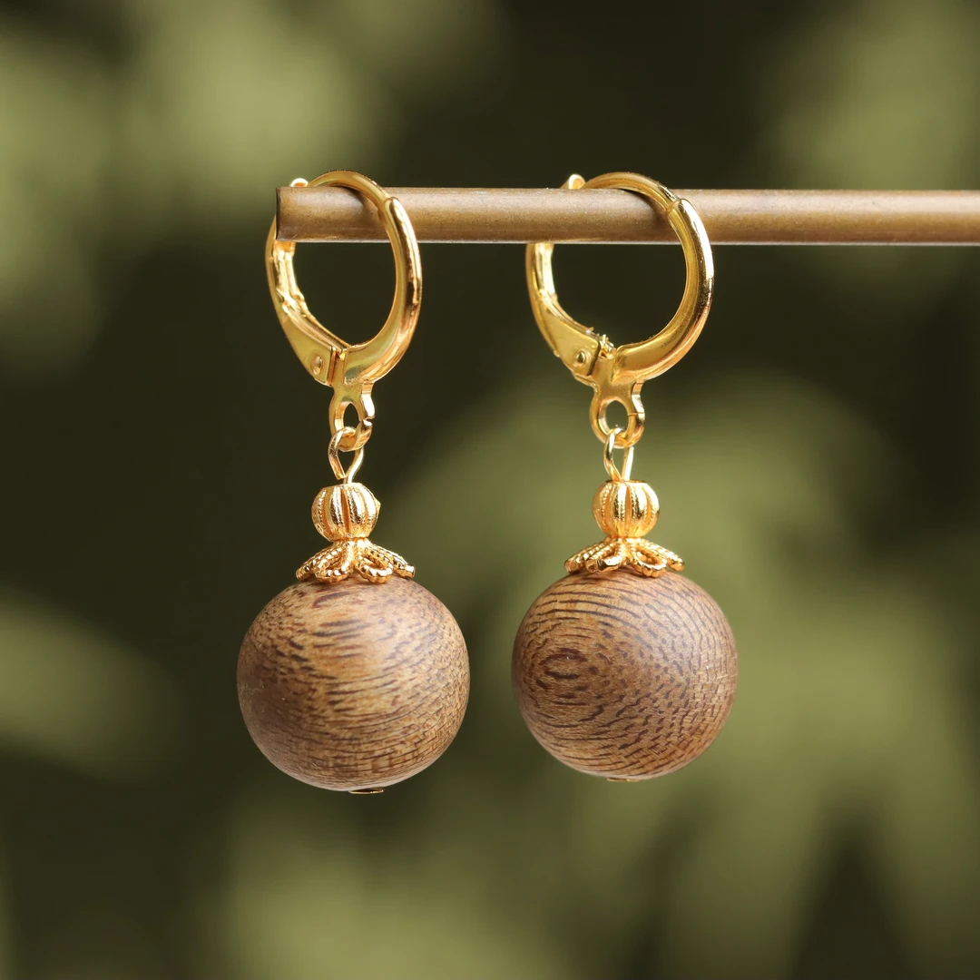 沉香奇楠沉香圆珠复古民族风女款耳扣