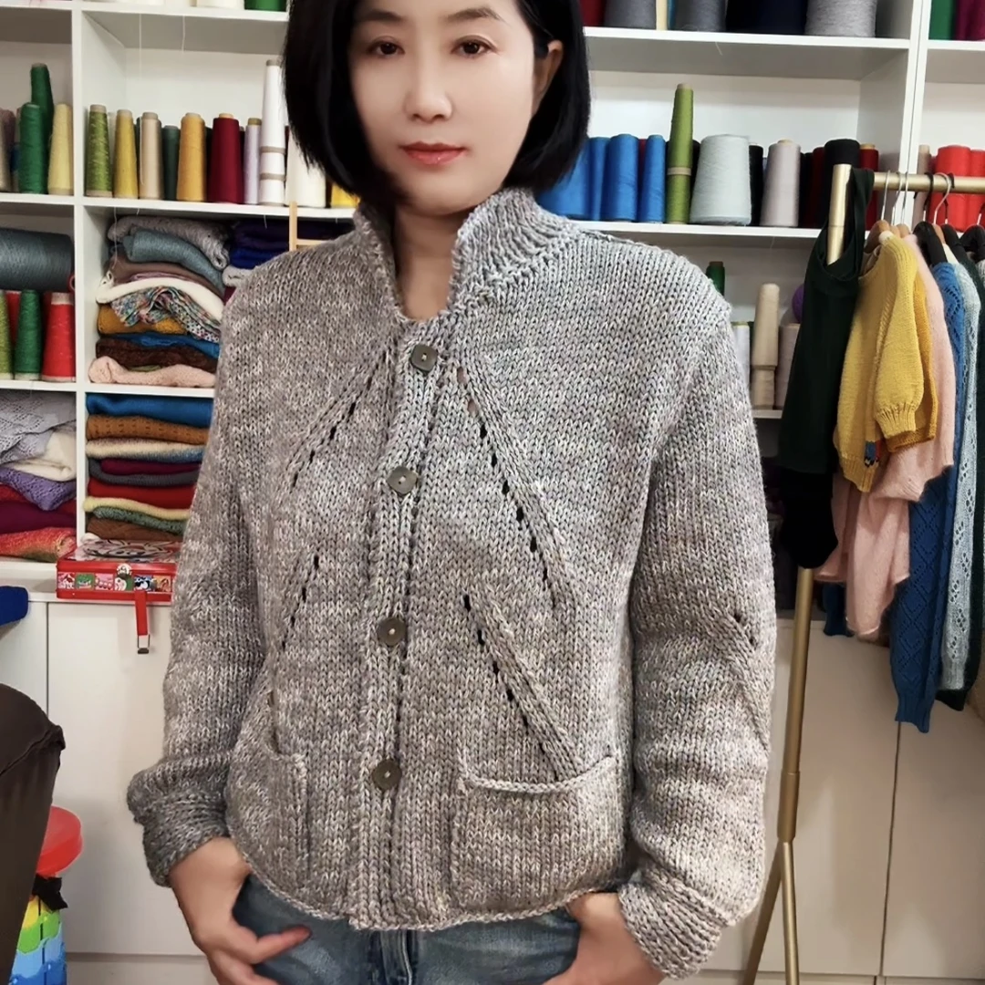 立领开衫毛衣外套教程