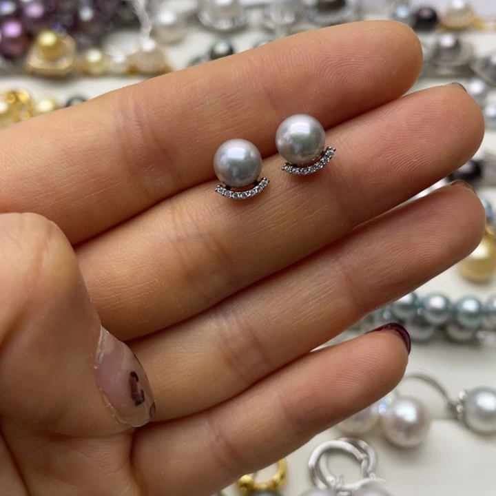 海水珍珠耳饰银S925镶嵌