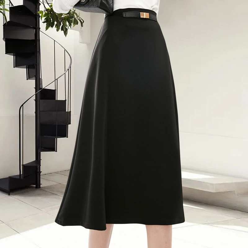 【新品】A字垂感小黑裙半身裙基础【不含腰带】22011743