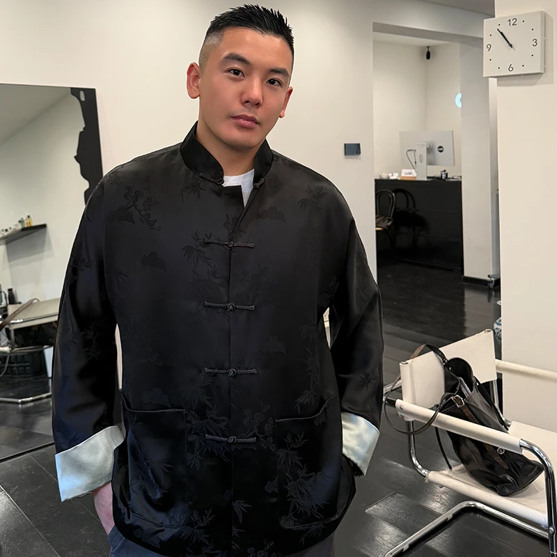 三重门潮汐复古醋酸提花中式唐装国潮春秋长袖中国风日常百搭外套