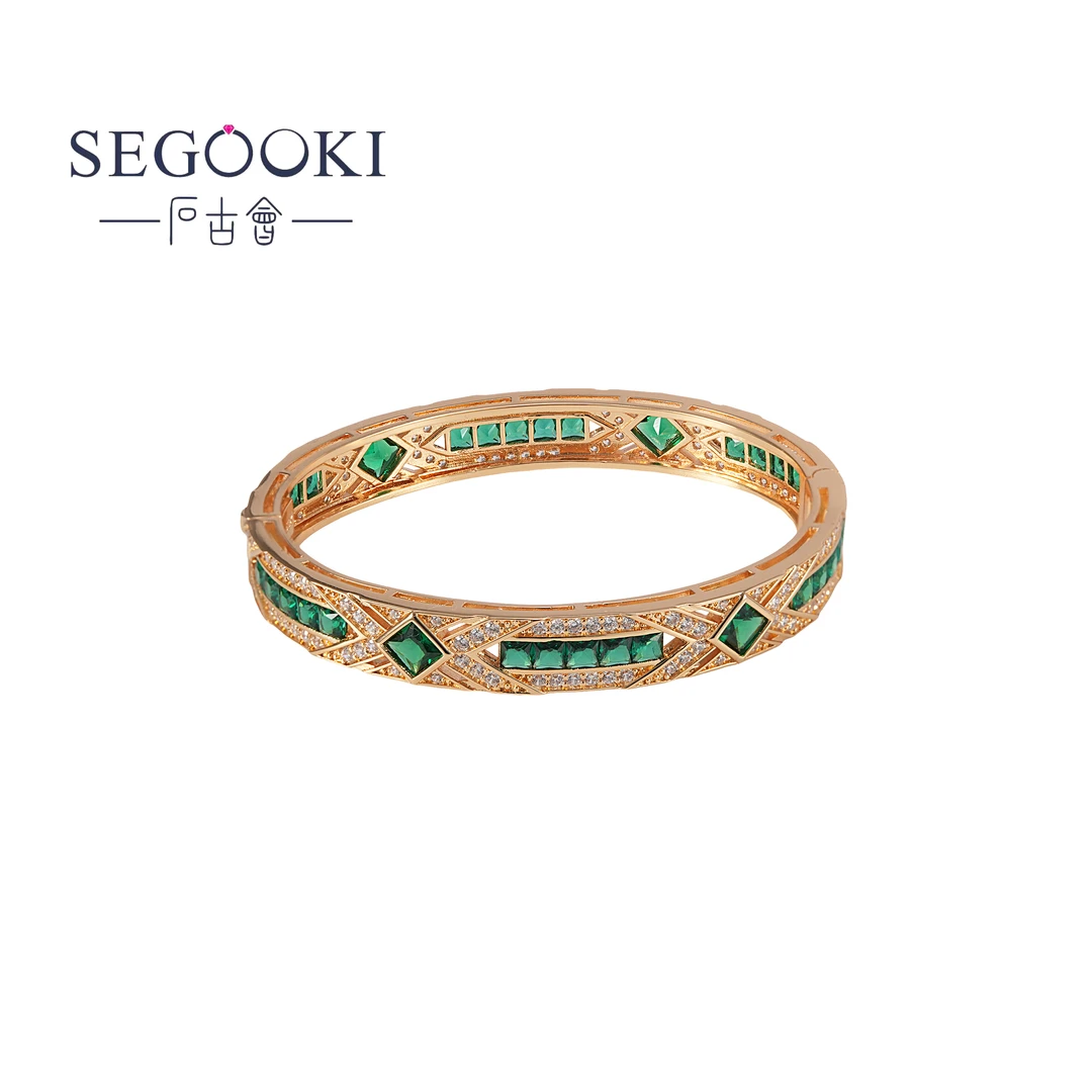 SEGOOKI【翠影流光】镀18K金镯-S058