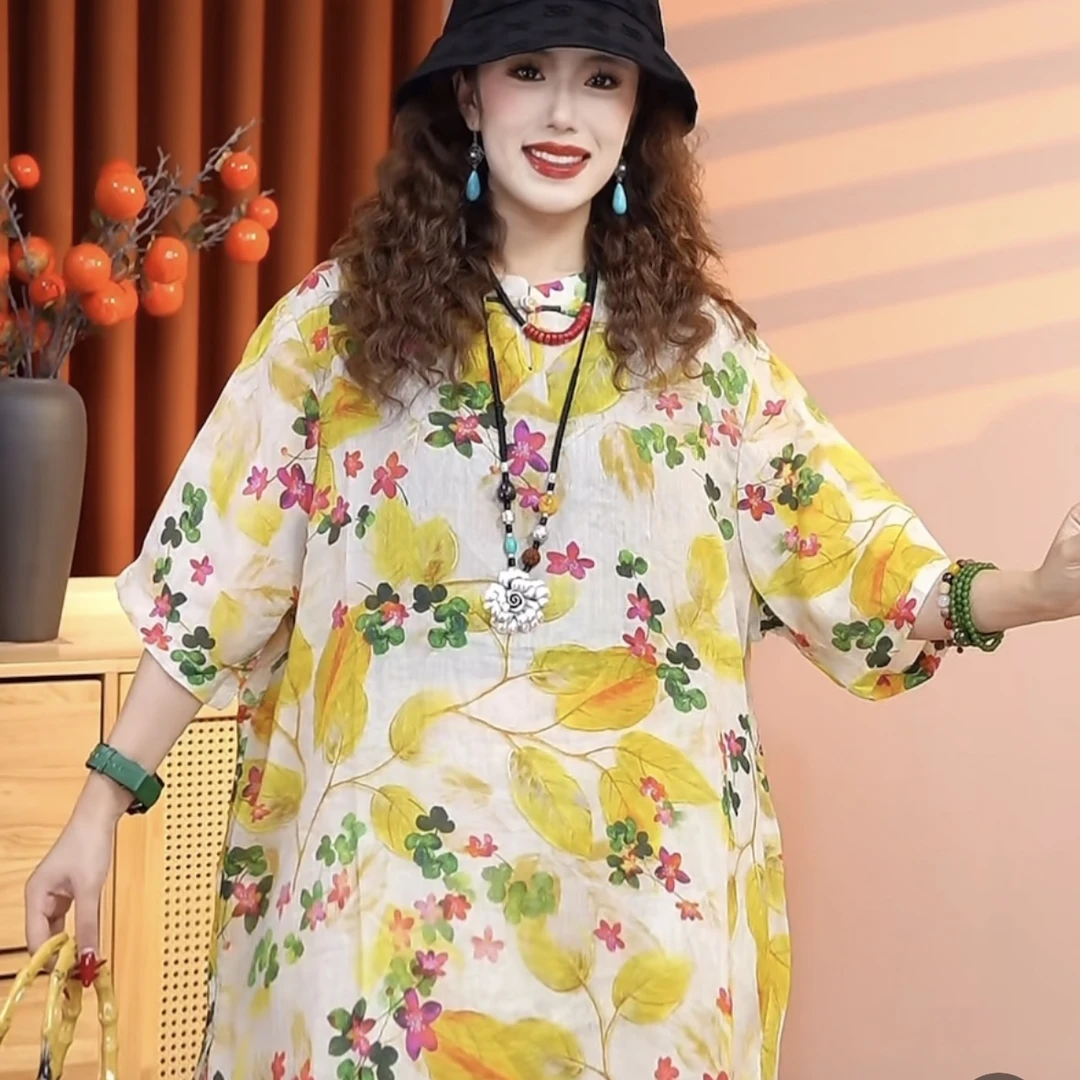 【“金枝玉叶”】2025新款纯苎麻显白温柔中长款女上衣70147