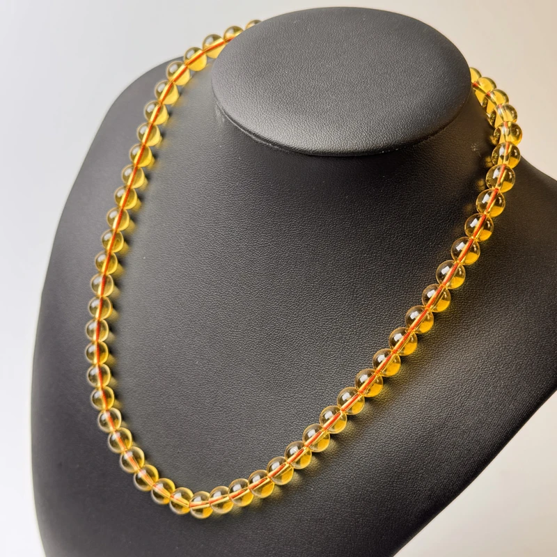 天然巴西黄水晶项链招财转运女款正品吊坠时尚百搭锁骨链散圆珠链