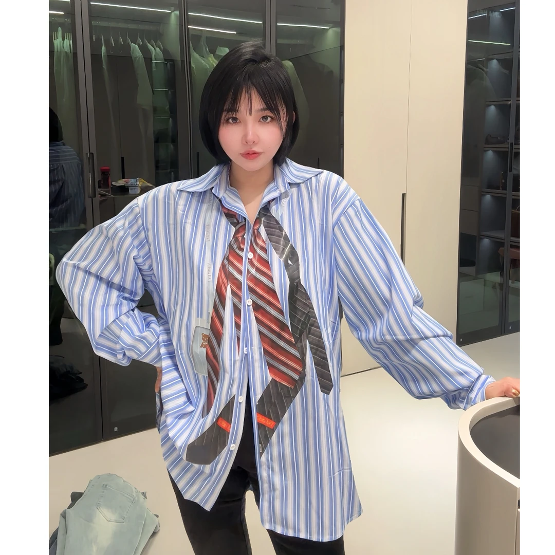 PUMPKIN· 【断码处理】大码<超宽松>早春印染3D领带印花条纹布衬衫