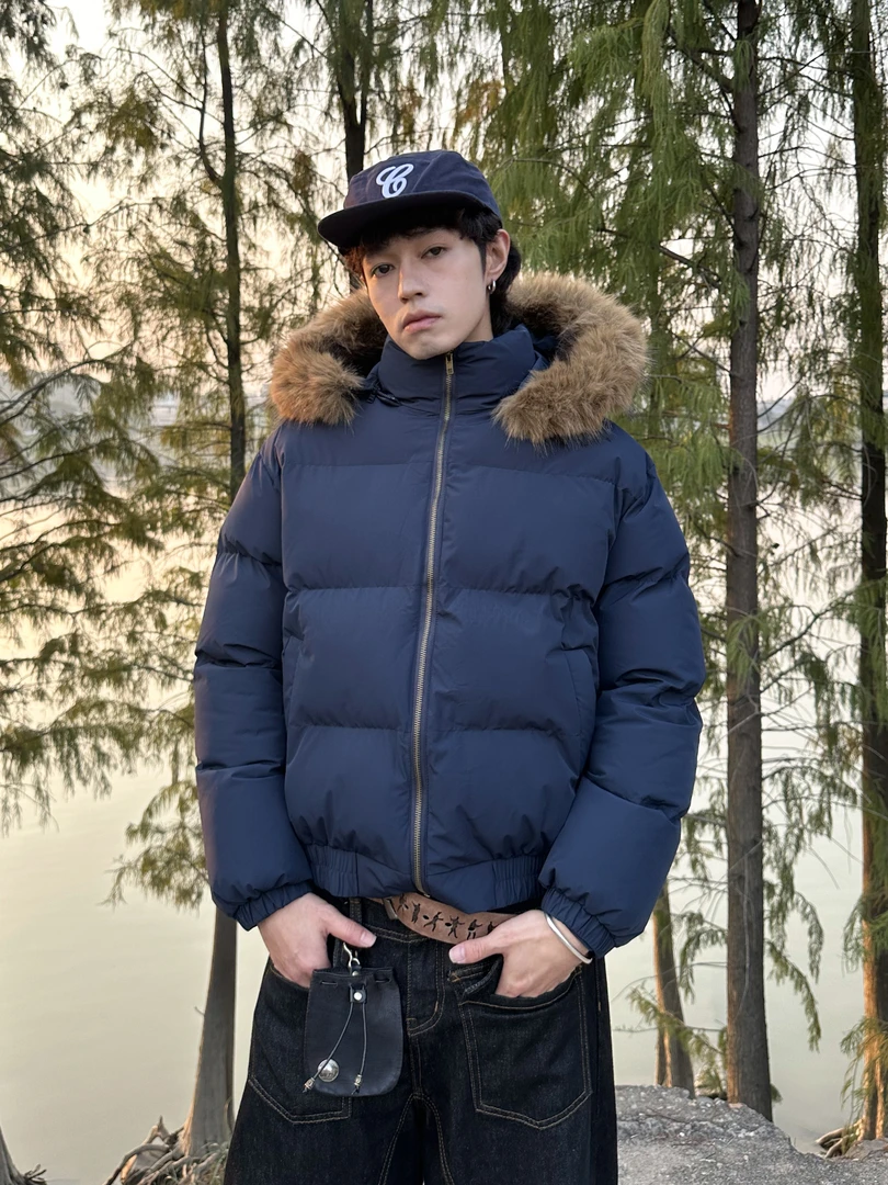 RKAI冬季毛领可拆卸连帽加厚派克服男女简约宽松百搭棉服外套情侣