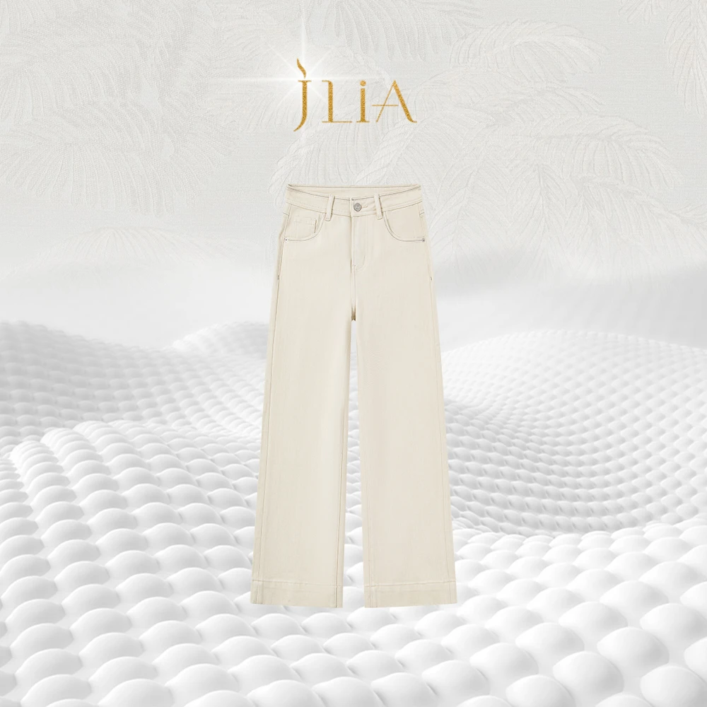 【王小豆专属】2025春夏新品米白色直筒中弹奶奶裤1019