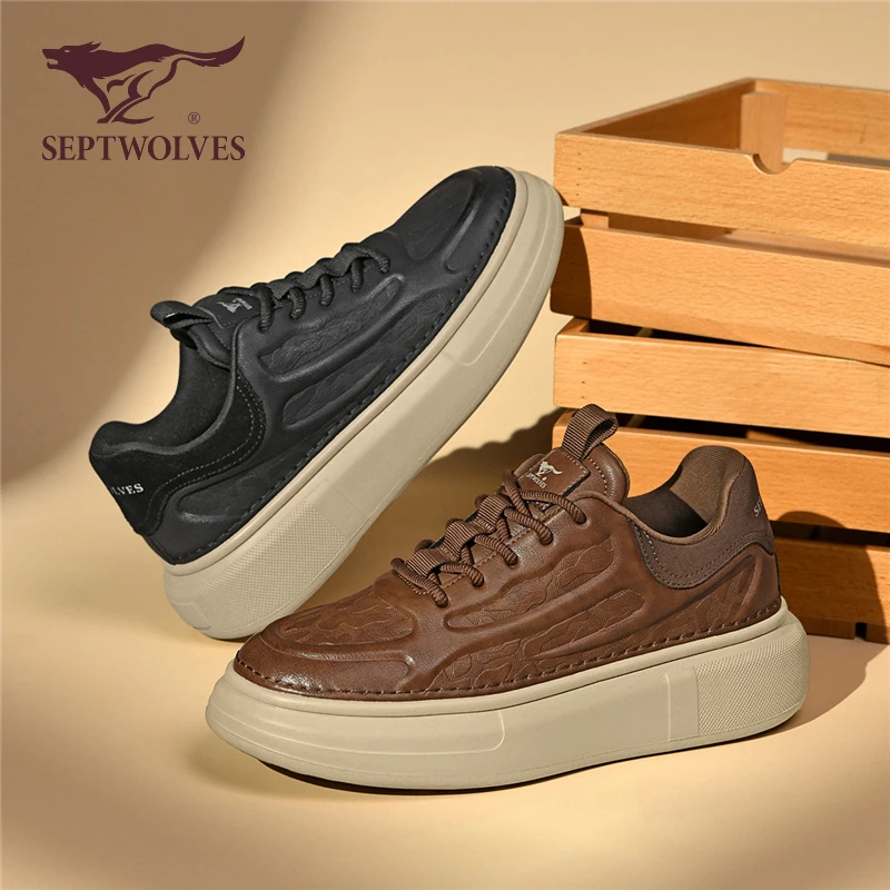 七匹狼男鞋秋季板鞋男士时尚百搭潮鞋厚底增高休闲鞋潮流皮鞋0814