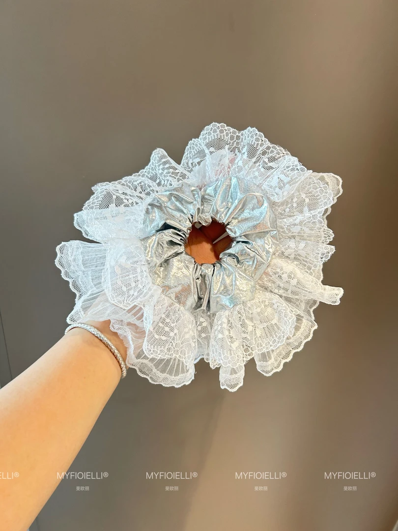 「MyFioielli｣银色蕾丝芭蕾风韩系慵懒高级感蝴蝶结温柔发圈FQ20