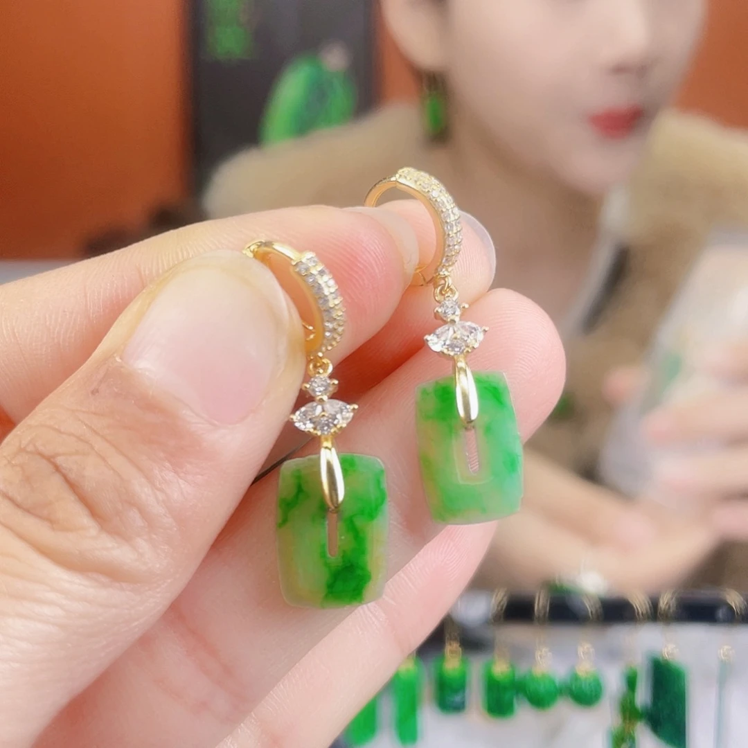 翡翠银S925镶嵌耳饰