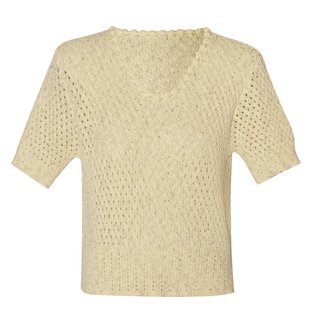 【207926】2025新款时尚镂空V领针织短袖夏季毛衣T恤