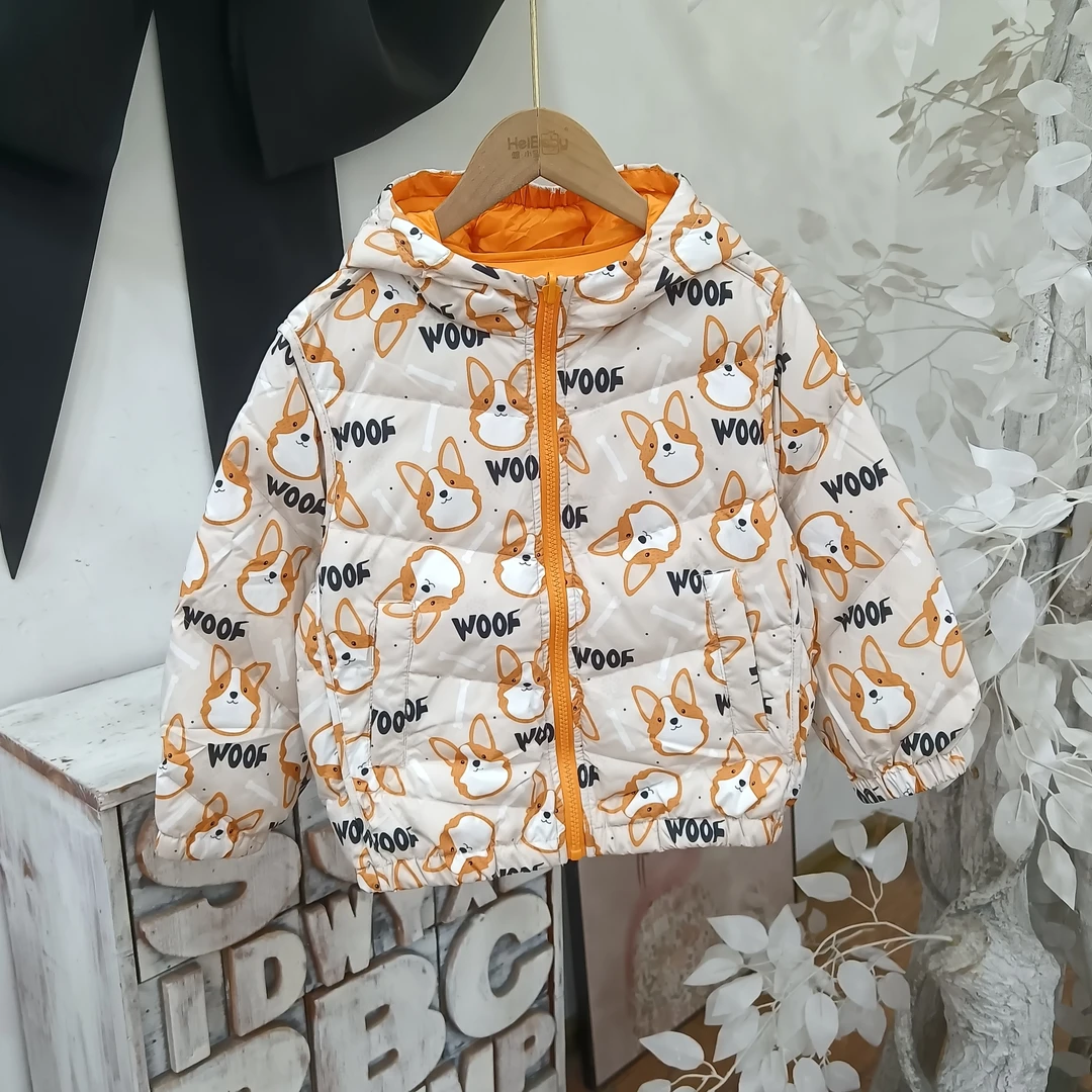 A012桔色小狗双面外套童装/俊而潘