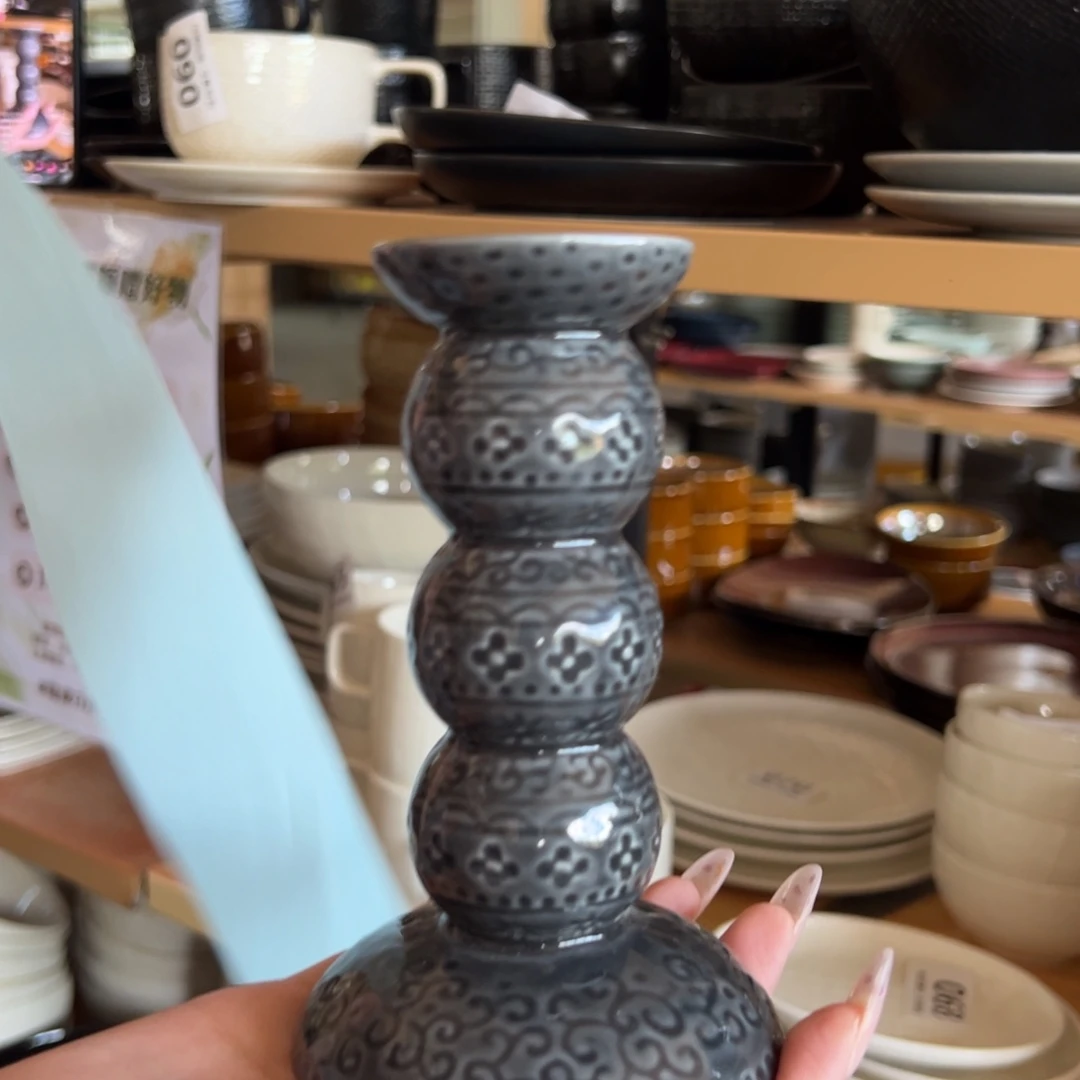 新骨瓷076微瑕黑色巴洛克风 烛台