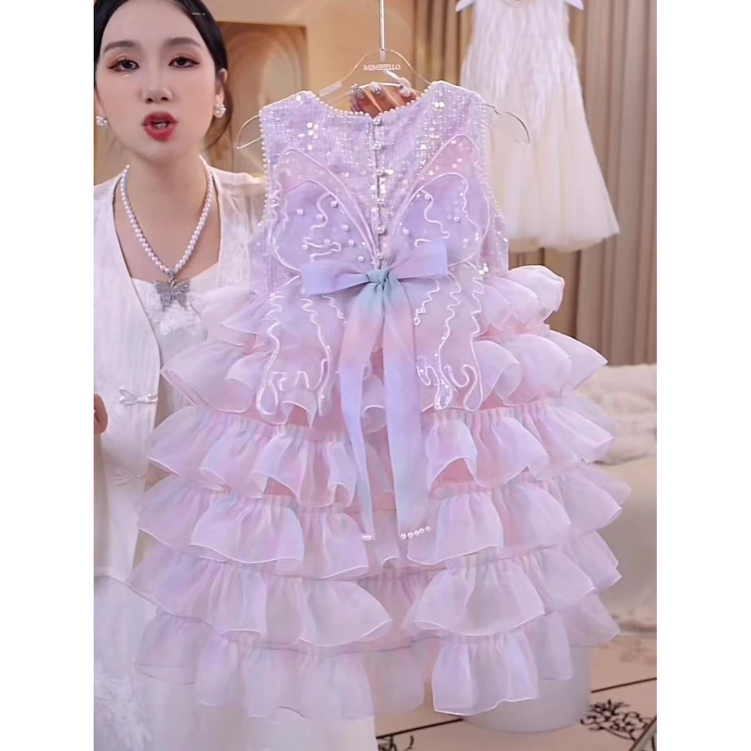 女童蛋糕夏季吊带2025公主儿童洋气宝宝新款蓬蓬连衣裙礼服