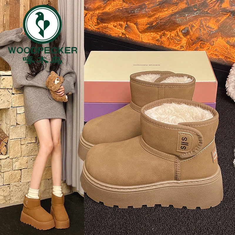 【啄木鸟】2025秋冬新款厚底松糕鞋加绒保暖东北雪地靴防水防滑棉鞋
