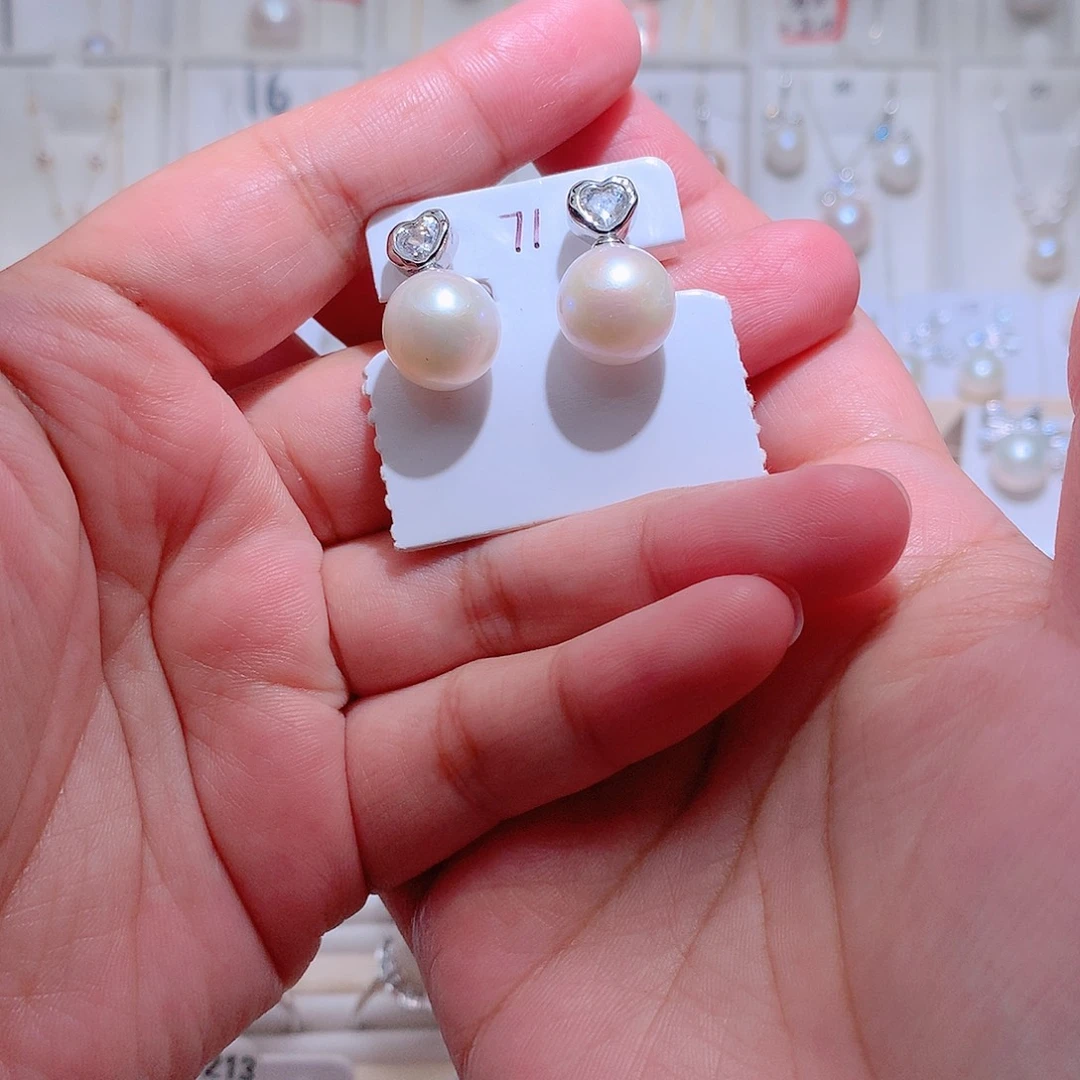 淡水珍珠银S925镶嵌耳饰CC12.2mm