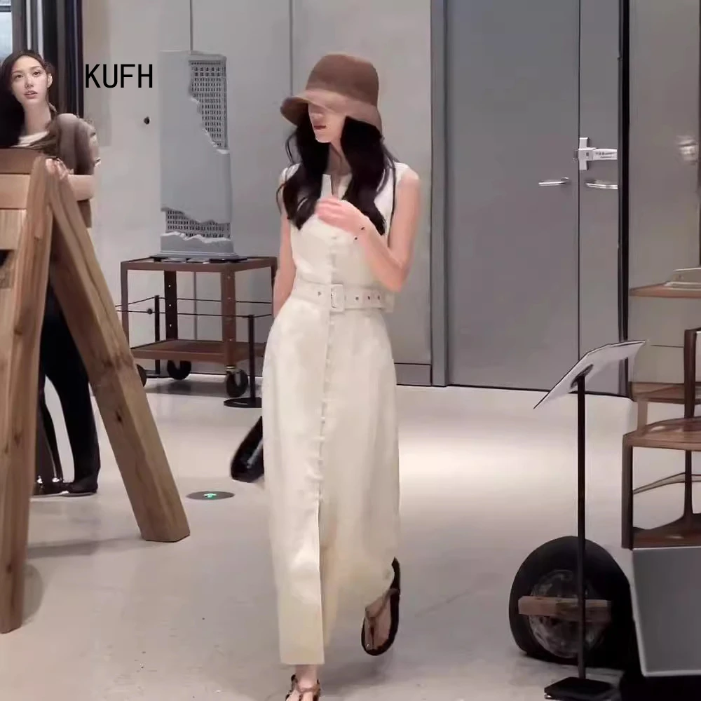 KUFH【薄雾夏麻】25款茶歇法式亚麻无袖连衣裙气质显瘦设计KYMW8139