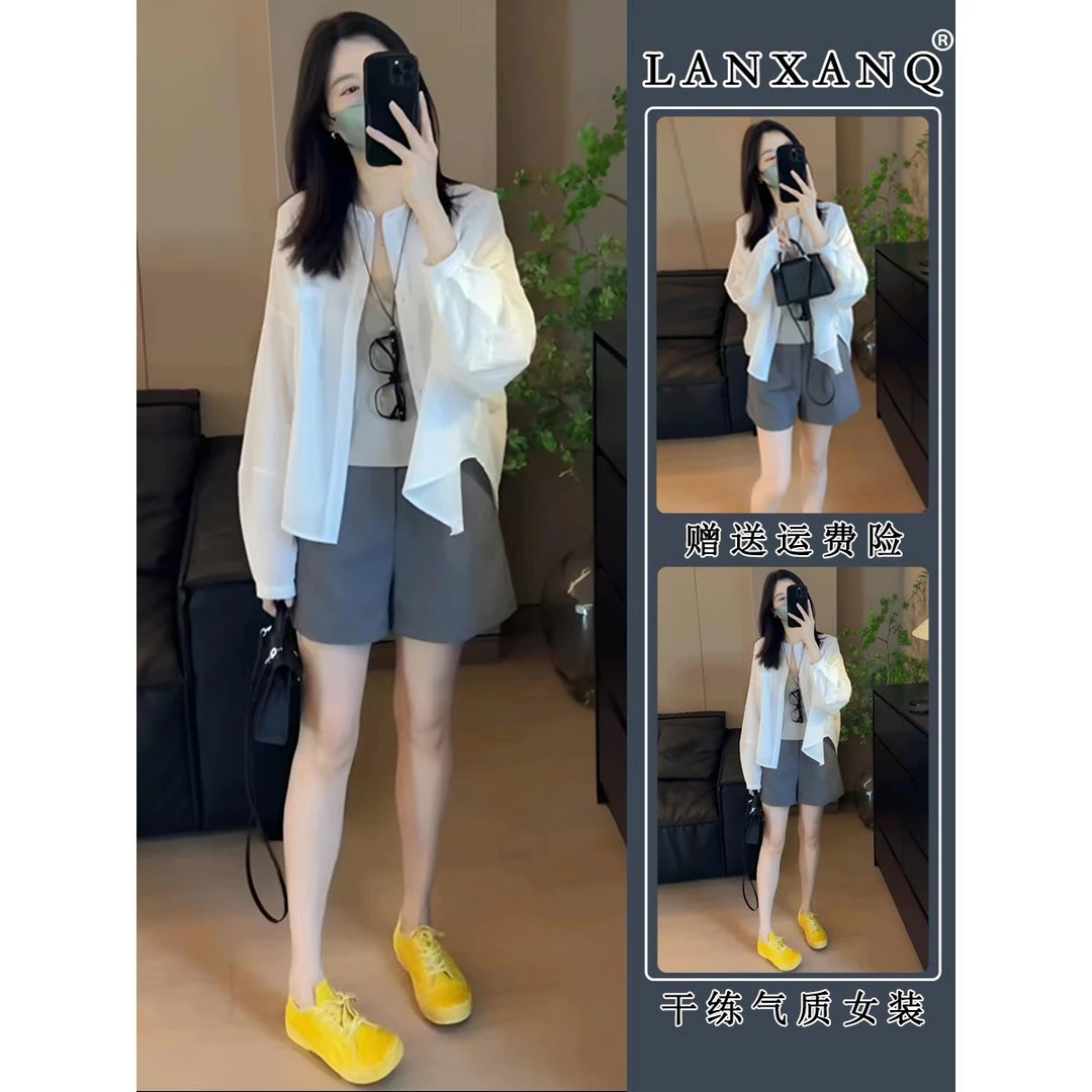 夏装搭配一整套2025小个子盐系穿搭轻熟御姐高级感衬衫三件套装女