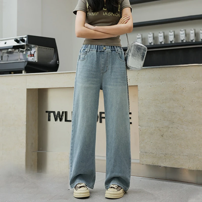 女童牛仔裤中大童潮款新款洋气休闲直筒裤女孩春款百搭韩版长裤潮