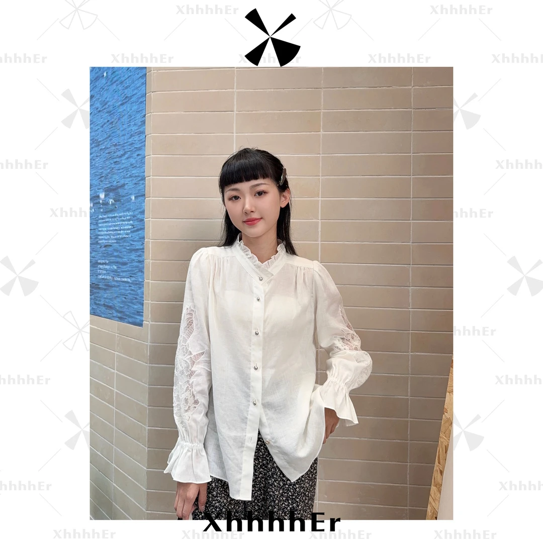 辛儿/小个子【蝴蝶公主】早秋新款亚麻拼接衬衣XY2024