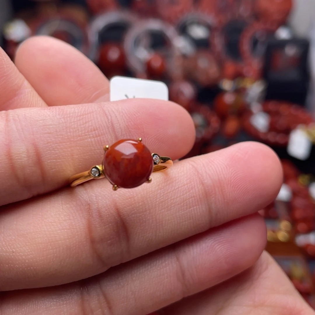 【闪购商品】银S925镶嵌火焰纹戒指南红玛瑙