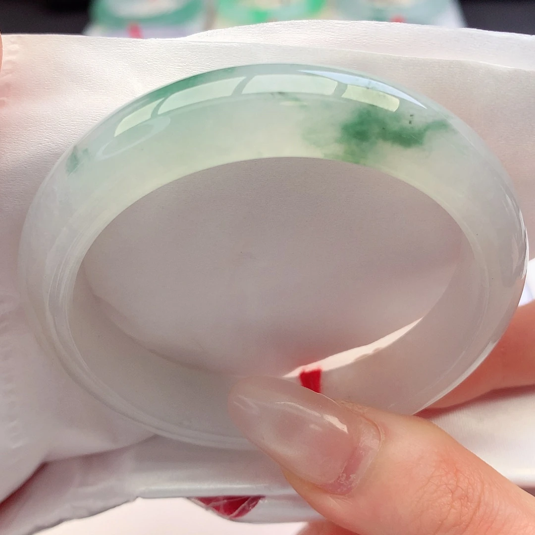 未镶嵌手镯翡翠天然A货翡翠56-57白冰挂绿翠 仙气飘飘4号