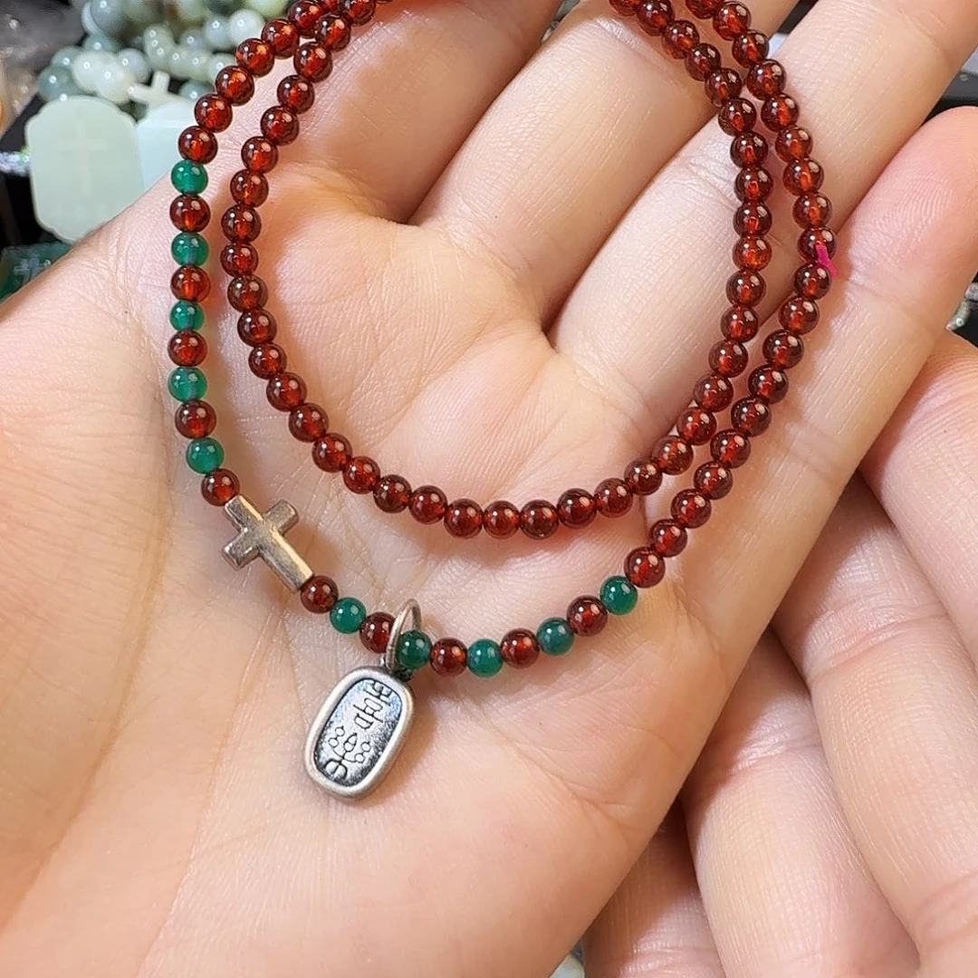 银S925镶嵌石榴石手链