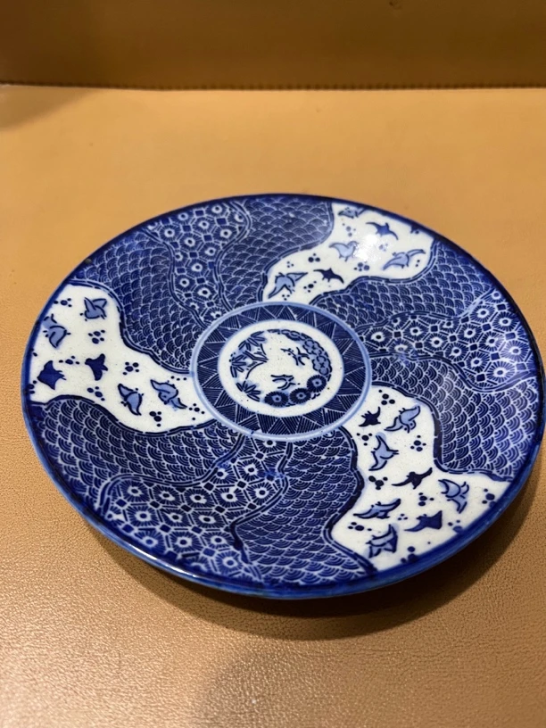 舶来精美老青花唐草花老盘（14.5cm*2cm)老物件回流瓷陶瓷