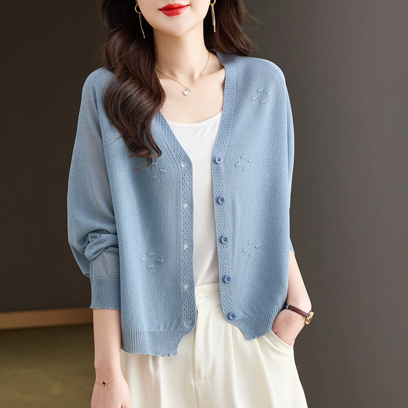 夏季配吊带裙的小外搭披肩高端短款上衣桑蚕丝针织开衫夏天外套薄