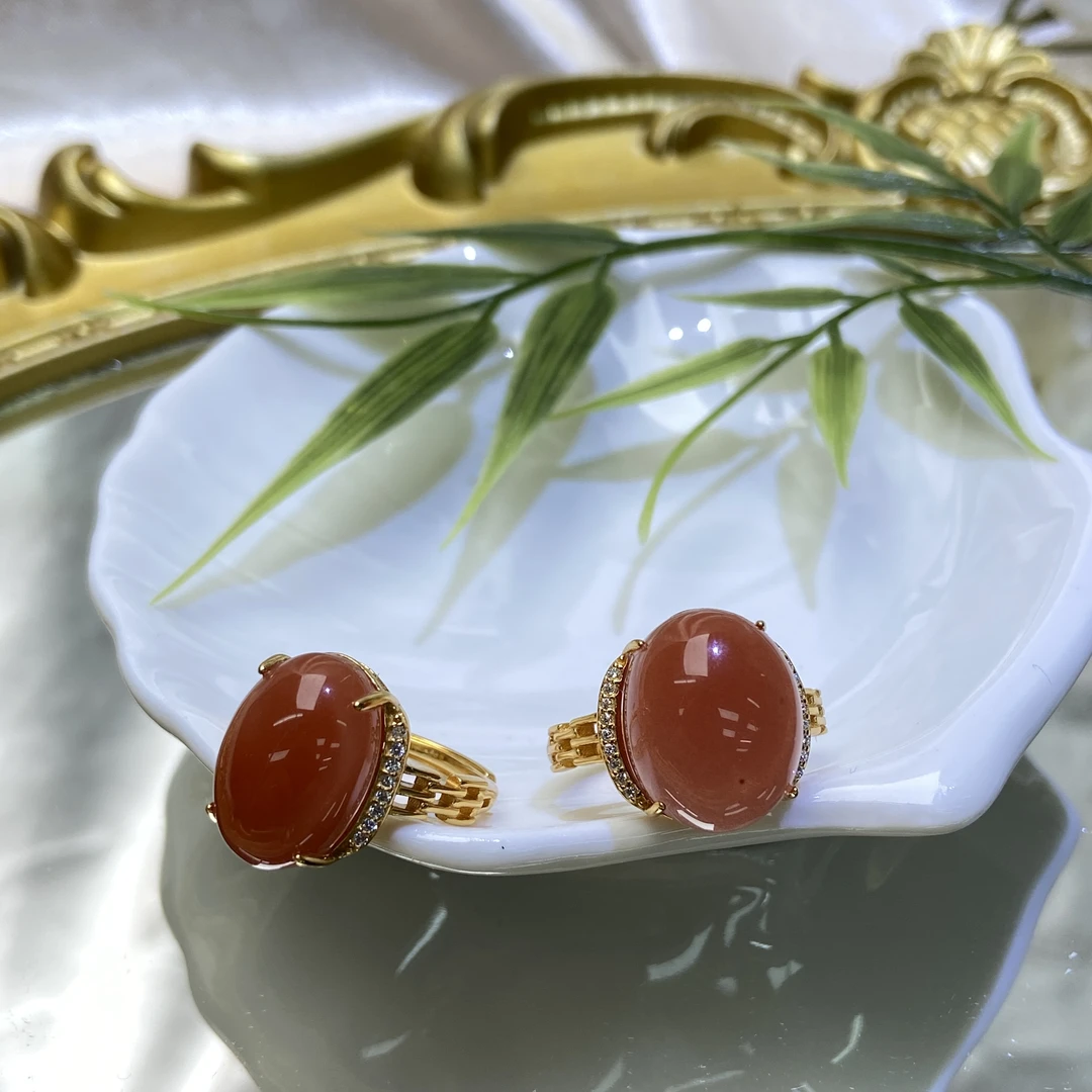 【星浩珠宝】s925银镶南红戒指10-10T97K15【多样性发一件】10*15mm