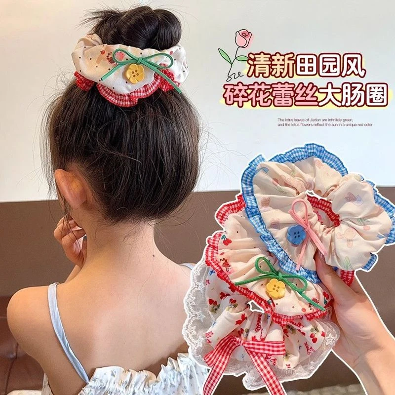 儿童甜美碎花大肠圈小女孩丸子头发圈女童弹力皮筋简约清新扎头发