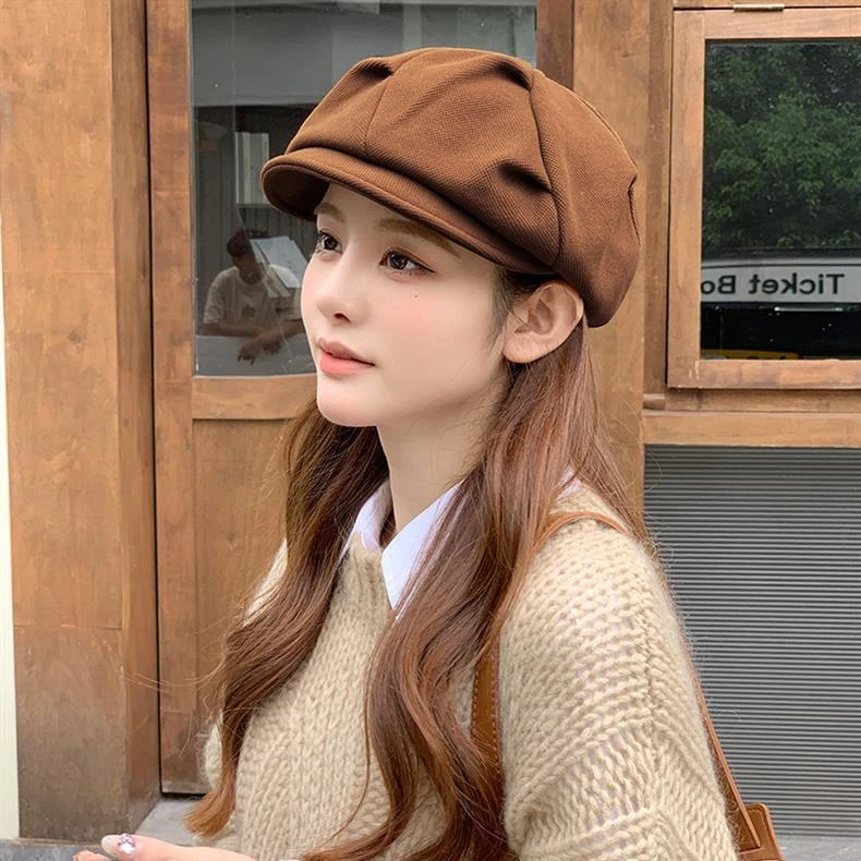 毛呢云朵贝雷帽子女秋冬季网红百搭八角帽休闲时尚