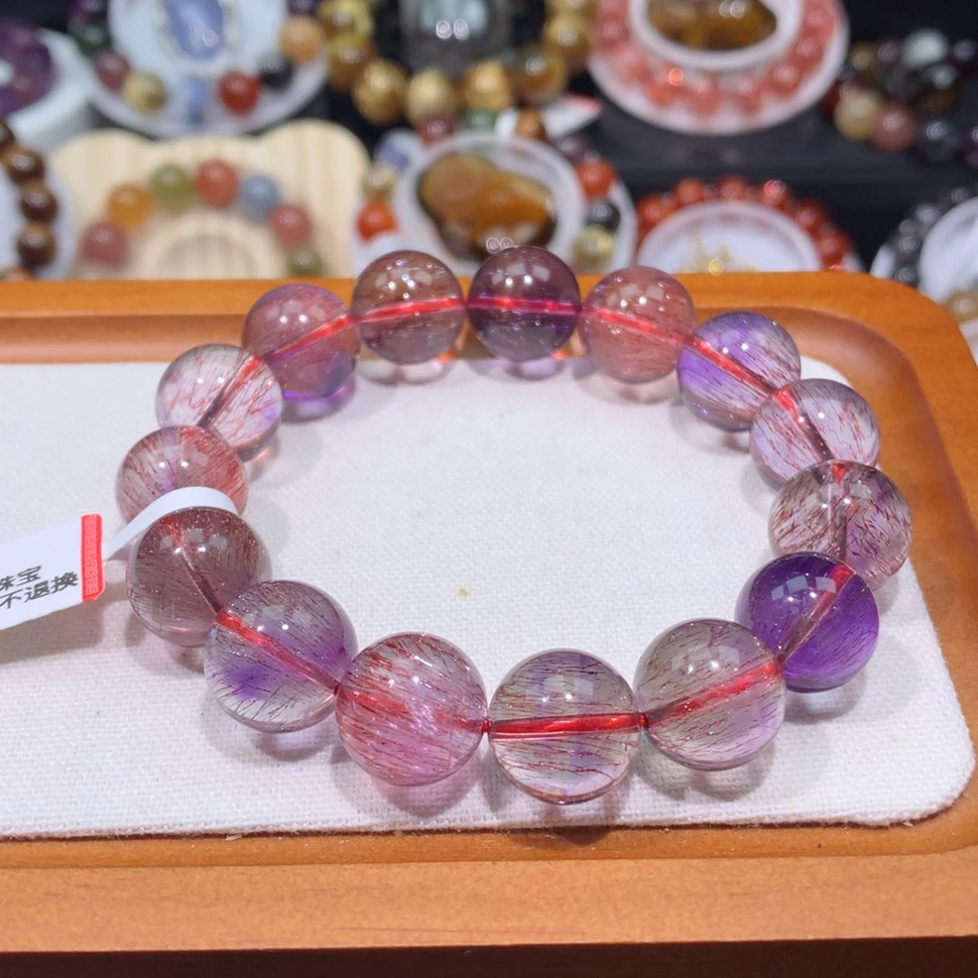 水晶手链未镶嵌双色紫红超七手链14mm