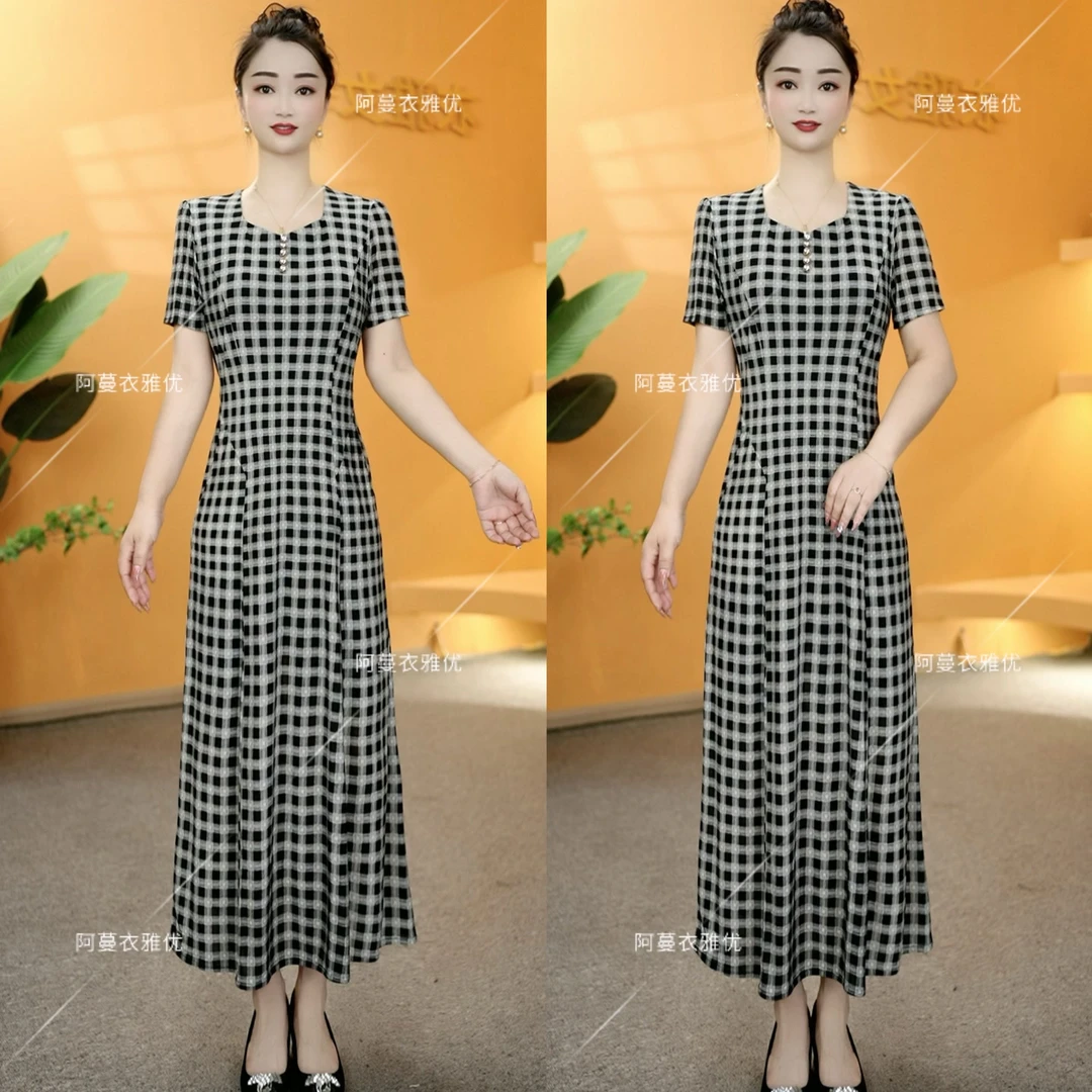 【衣雅严选】8222-2124#夏季新款气质显瘦简约款面格子连衣裙