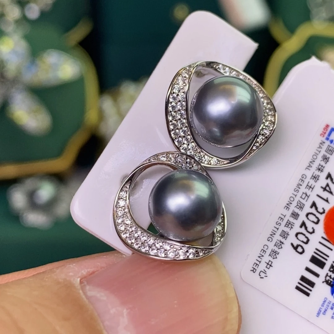 银S925镶嵌耳饰海水珍珠