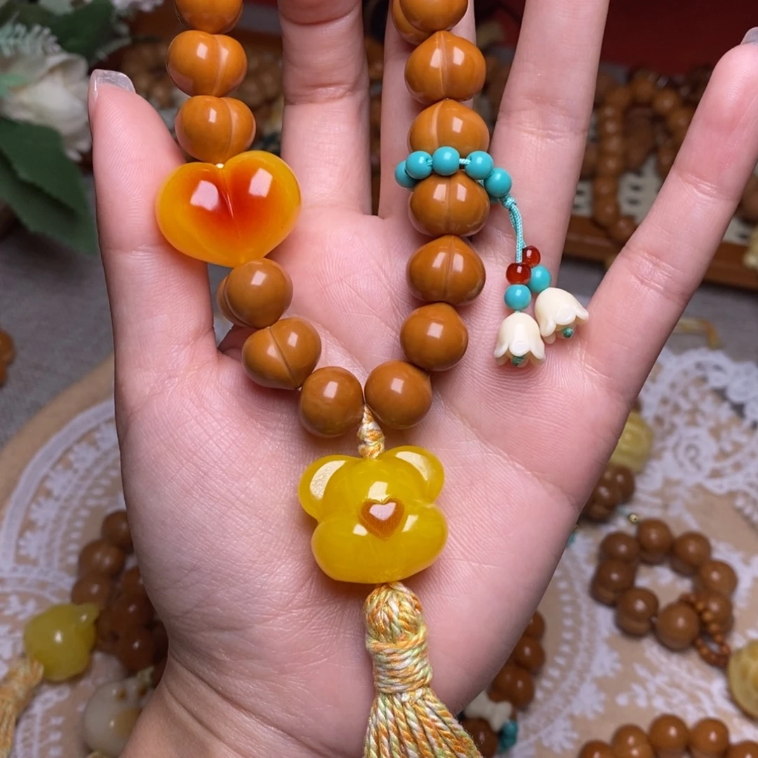 猴头核桃吊坠玻璃底手持➕铃兰花搭配款