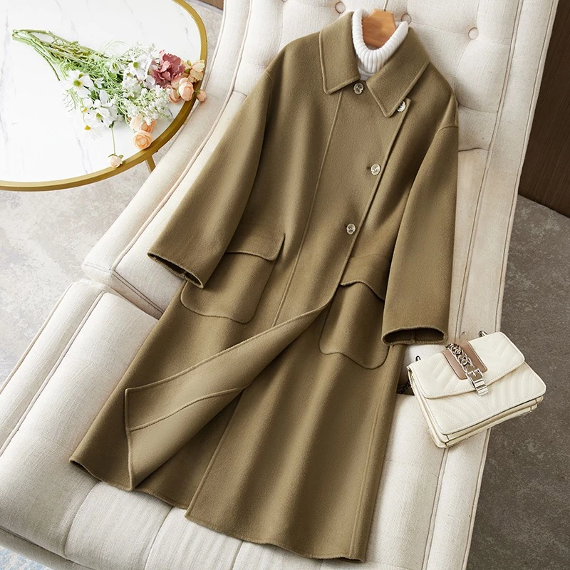 23020双面羊毛大衣女中长款高端宽松大码毛呢外套加厚2025年新款