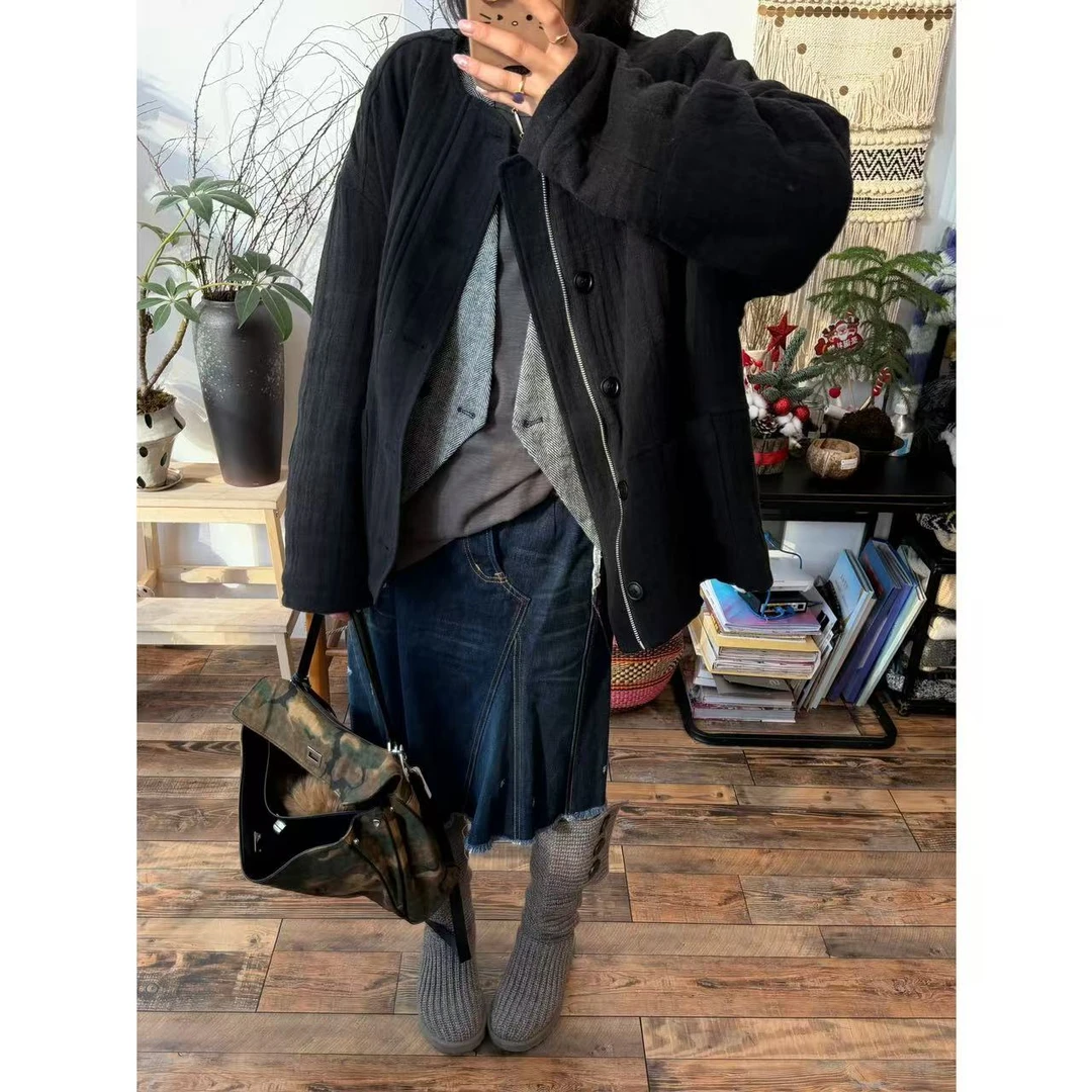 原创自制山本暗黑风麻棉棉服！秋冬保暖夹棉男女同款自带腔调棉衣
