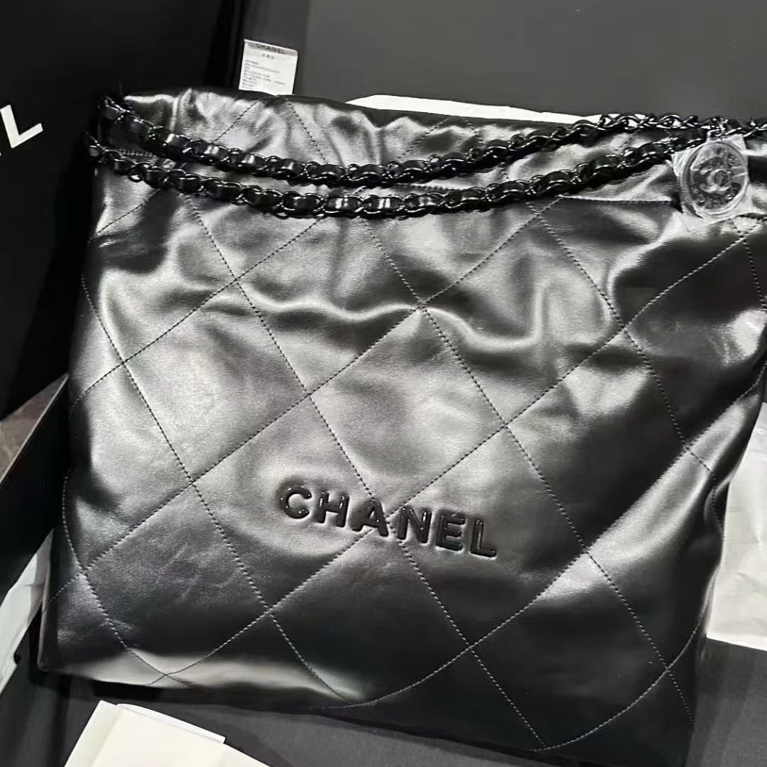 未使用 Chanel/香奈儿 全黑22bag中号 so black 芯片款 单肩包