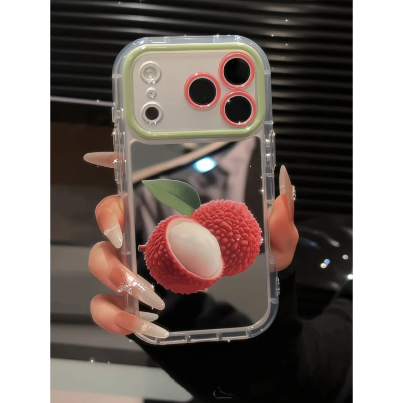 荔枝适用苹果17pro手机壳16pm镜面oppo小众华为p80奶油小米女防摔