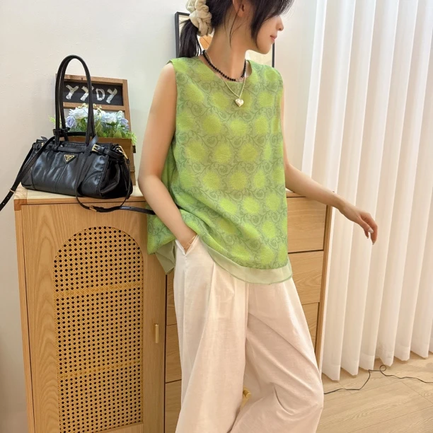 YY Earning BiIIions 圆领新中式提花无袖上衣设计休闲时尚8916