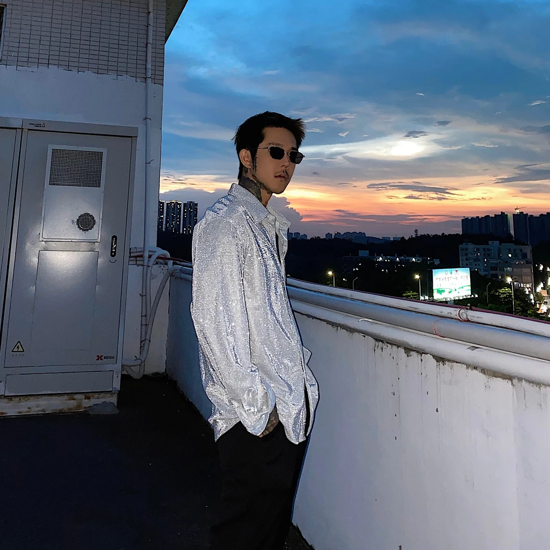 【清】表面风光轻熟风金粉工艺闪亮高级定制衬衫夜店风简约男款衬衣